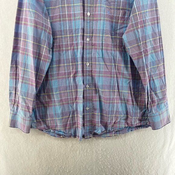 Tailorbyrd Button Down Shirt Men L Purple Blue Plaid Long Sleeve Collared Preppy - Picture 7 of 12